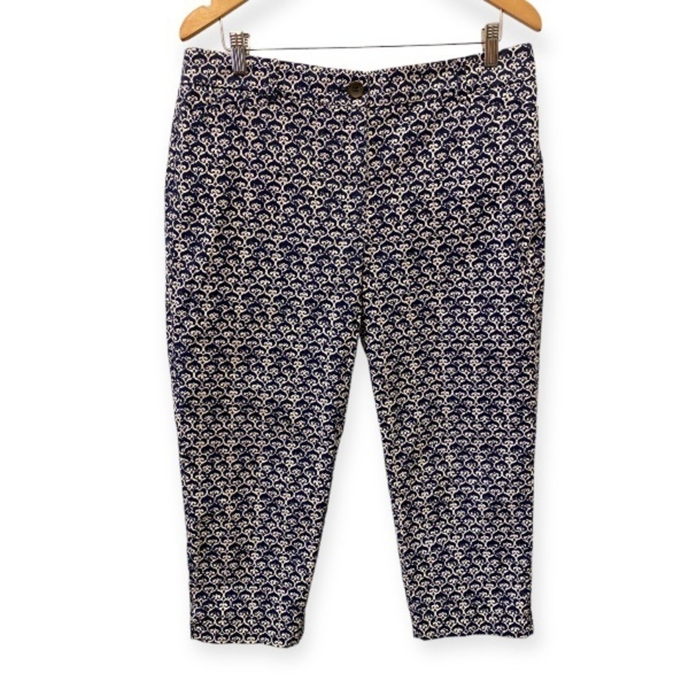 Talbots 12P Perfect Crop High Rise Pants Womens Navy Blue Print Abstract